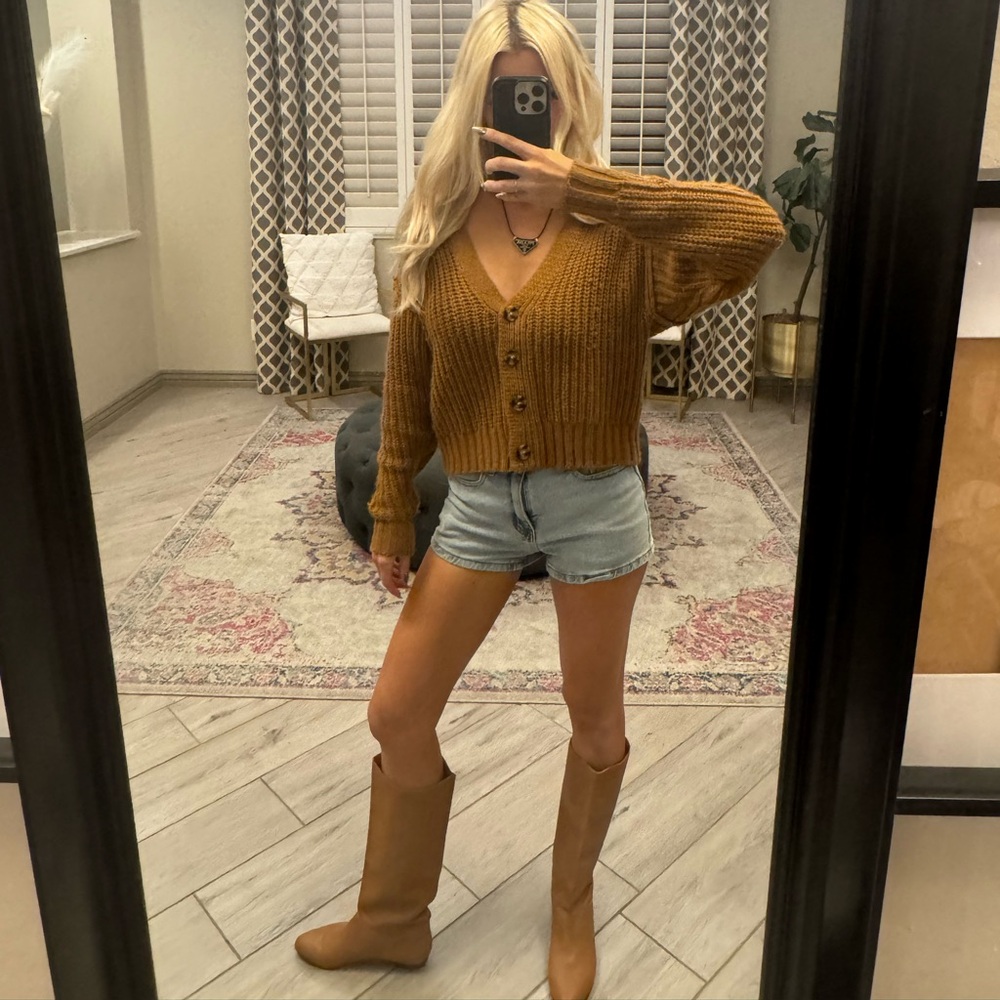 Full Tilt Rust Cable Knit Crew Sweater